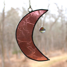 Load image into Gallery viewer, crescent mooncatcher: mauve crackle with black rainbow aura orb