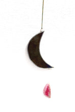 Load image into Gallery viewer, crescent mooncatcher: iridescent rainbow black with agate charm
