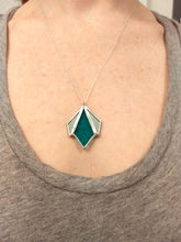 Load image into Gallery viewer, art deco diamond 3-piece stained glass and mirror pendant necklace