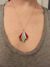 Load image into Gallery viewer, art deco diamond 3-piece stained glass and mirror pendant necklace