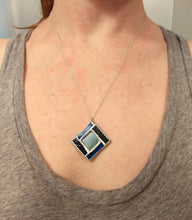 Load image into Gallery viewer, art deco modern "box" stained glass and mirror pendant necklace