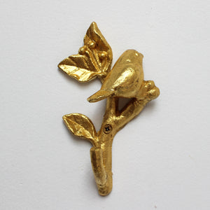 gilded wall hook: bird on branch