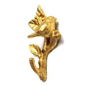 gilded wall hook: bird on branch