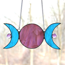 Load image into Gallery viewer, divine moon trio suncatcher: purple moon