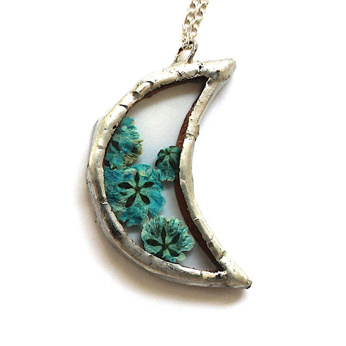 pressed flower in glass pendant necklace - option C