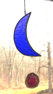 crescent mooncatcher: blue with agate charm