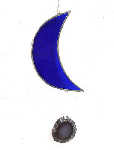 crescent mooncatcher: blue with agate charm