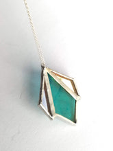 Load image into Gallery viewer, art deco diamond 3-piece stained glass and mirror pendant necklace
