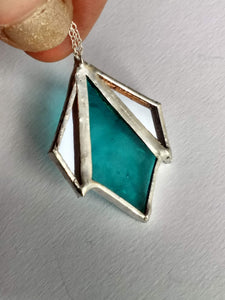 art deco diamond 3-piece stained glass and mirror pendant necklace