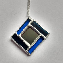 Load image into Gallery viewer, art deco modern &quot;box&quot; stained glass and mirror pendant necklace