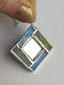 art deco modern "box" stained glass and mirror pendant necklace