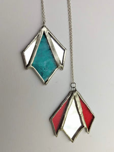 art deco diamond 3-piece stained glass and mirror pendant necklace