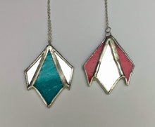 Load image into Gallery viewer, art deco diamond 3-piece stained glass and mirror pendant necklace