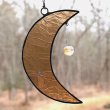 Load image into Gallery viewer, crescent mooncatcher: mustard crackle with tangerine aura orb